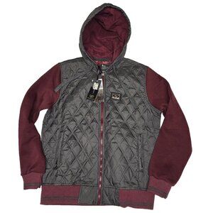 AR-MA Chic Men’s Quilted Hooded Jacket M Grey Burgundy Shacket Coat Cabincore